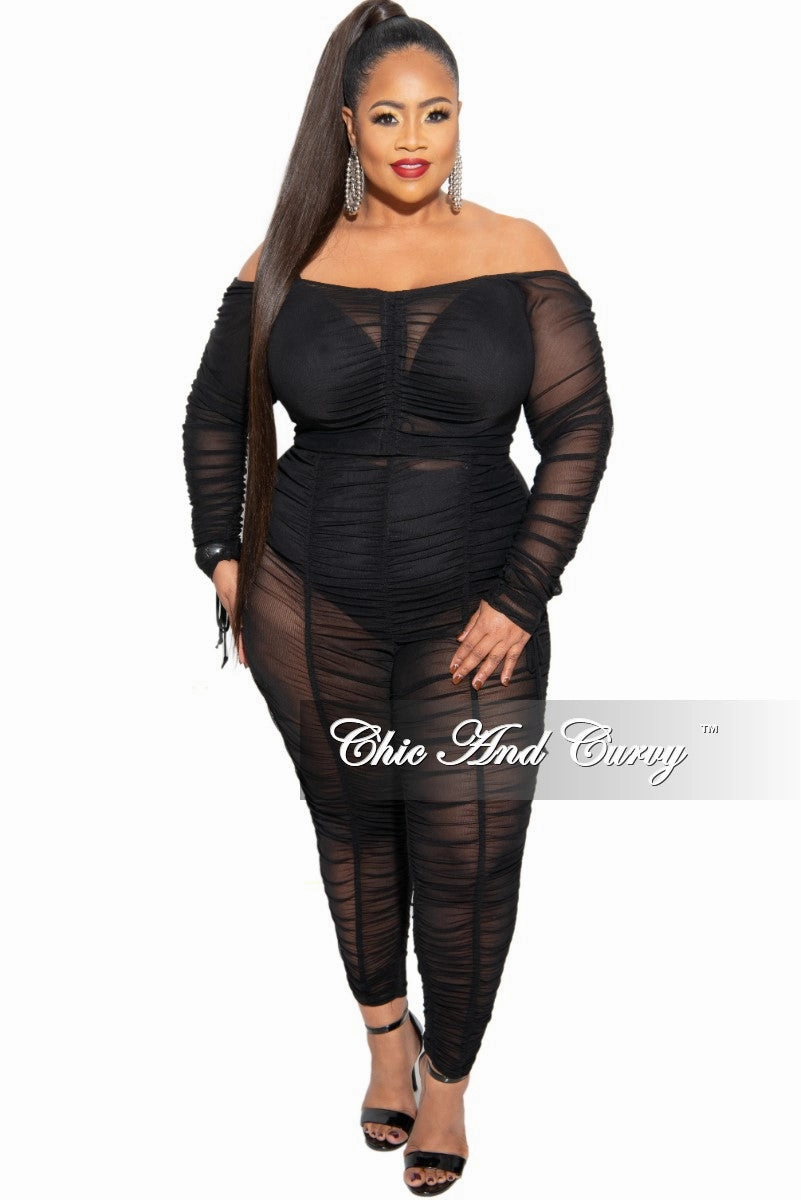 No Ride Fit Comfortable Fit Wear Final Sale Plus Size Mesh Set with Ruching Details