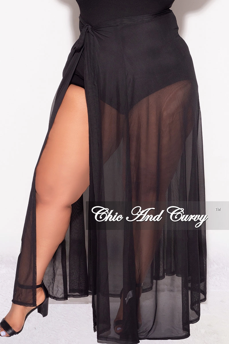 Final Sale Plus Size Mesh Skirt Cover Up in Black Reinforced Seams Low Profile Fasteners