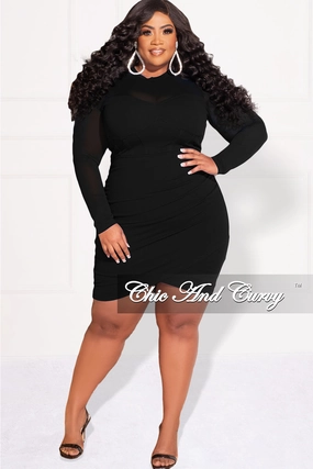 Final Sale Plus Size Mesh Top BodyCon Dress in Black Polyester fabric ThermalRegulation