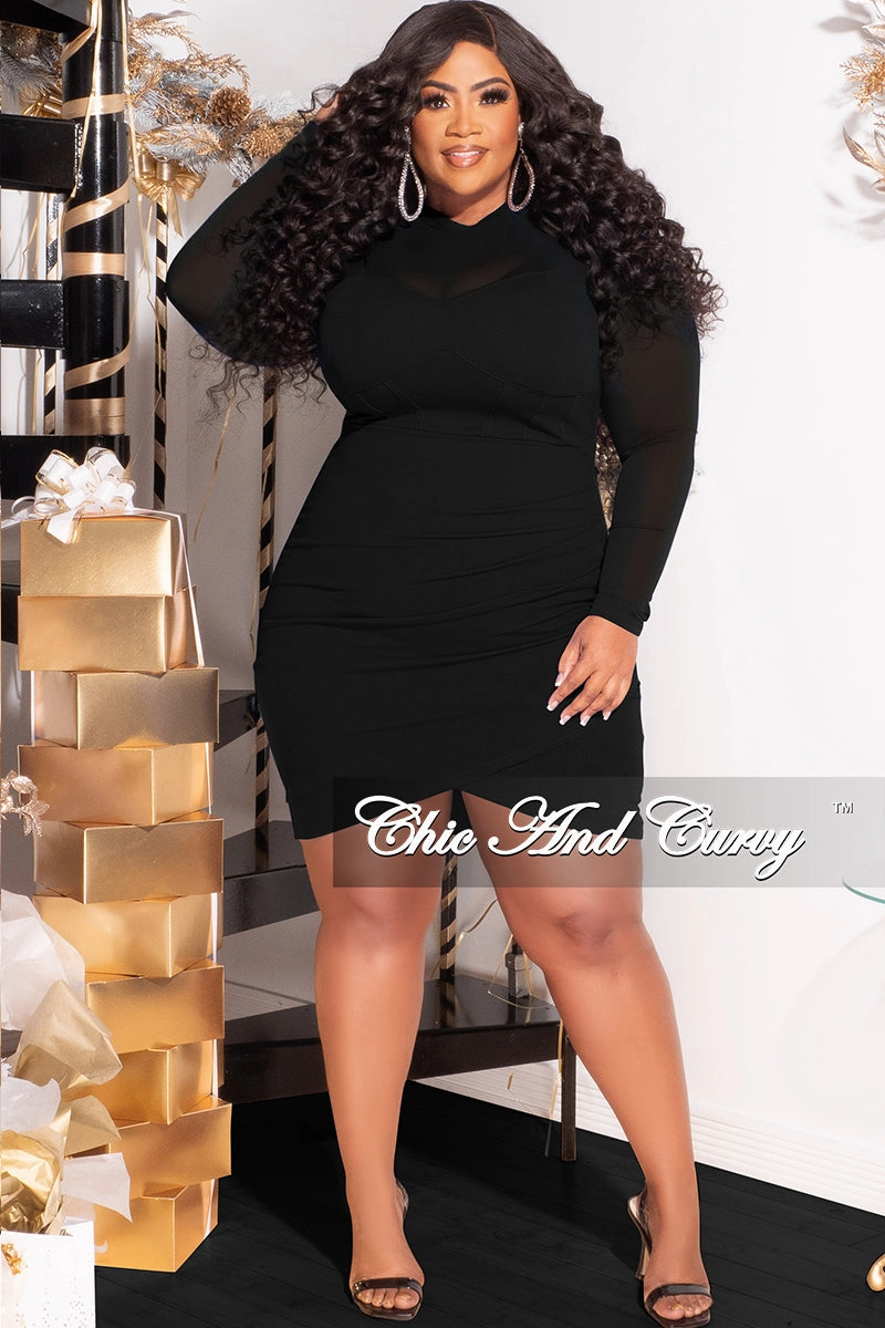 Final Sale Plus Size Mesh Top BodyCon Dress in Black breathable panels