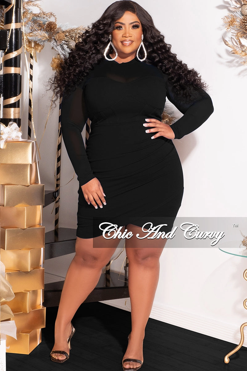 Final Sale Plus Size Mesh Top BodyCon Dress in Black Outdoor Use Casual Wearable