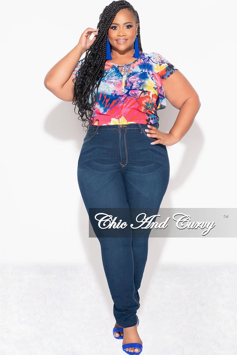 Final Sale Plus Size Mesh Top with Layered Sleeves in Multi Color Print Layer Fit