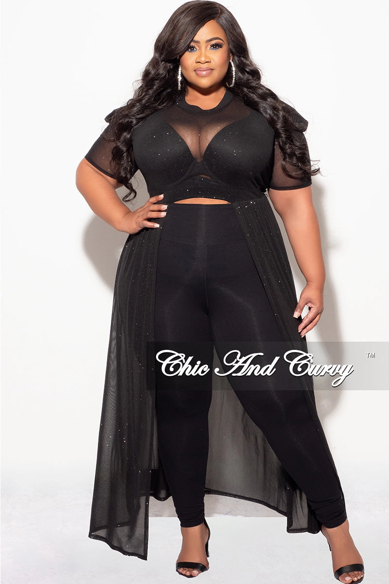 Final Sale Plus Size Mesh Top with Train in Black Glitter Stretch Movement Breathable Performance Wear