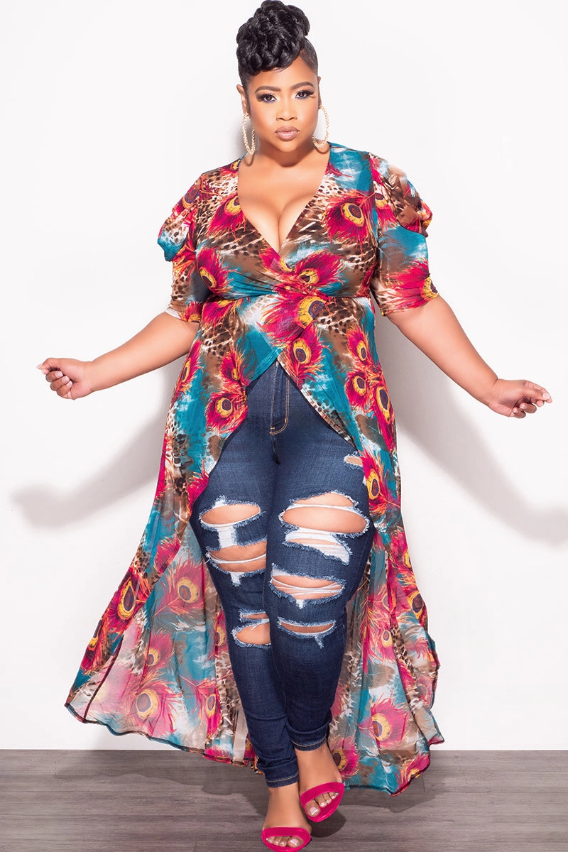 Polished Look Final Sale Plus Size Mesh Top with Train in Mixed Animal Print