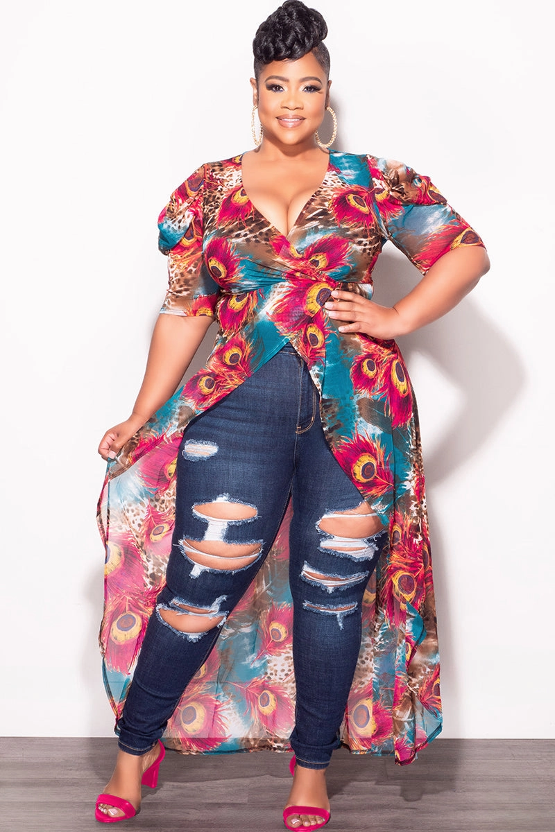 Final Sale Plus Size Mesh Top with Train in Mixed Animal Print Wardrobe Essential