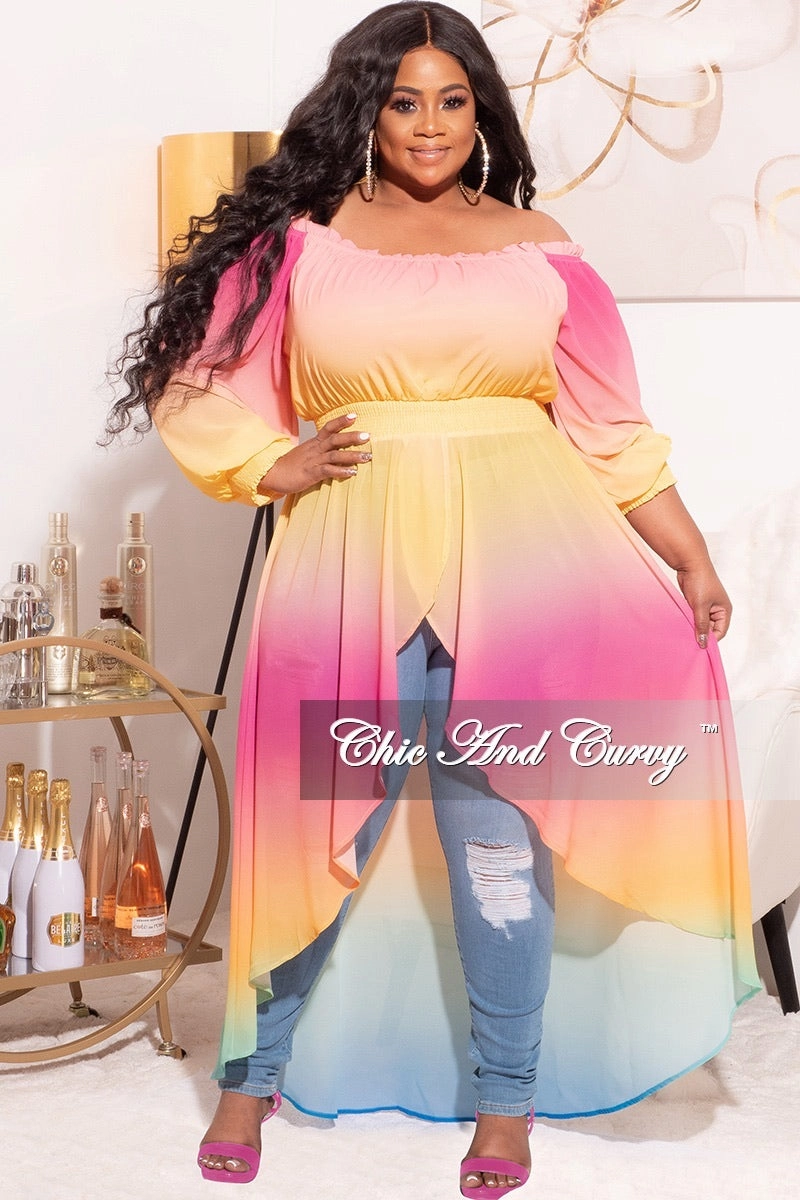 LowProfileWaistband Final Sale Plus Size Off The Shoulder Chiffon Top in Ombr?? Pastel Colors