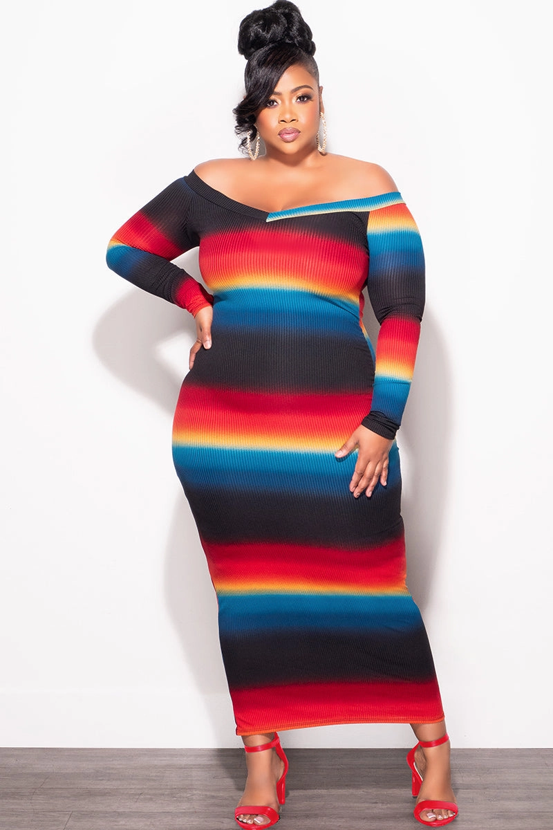 Final Sale Plus Size Off The Shoulder Dress in Black, Teal & Red Easy Movement