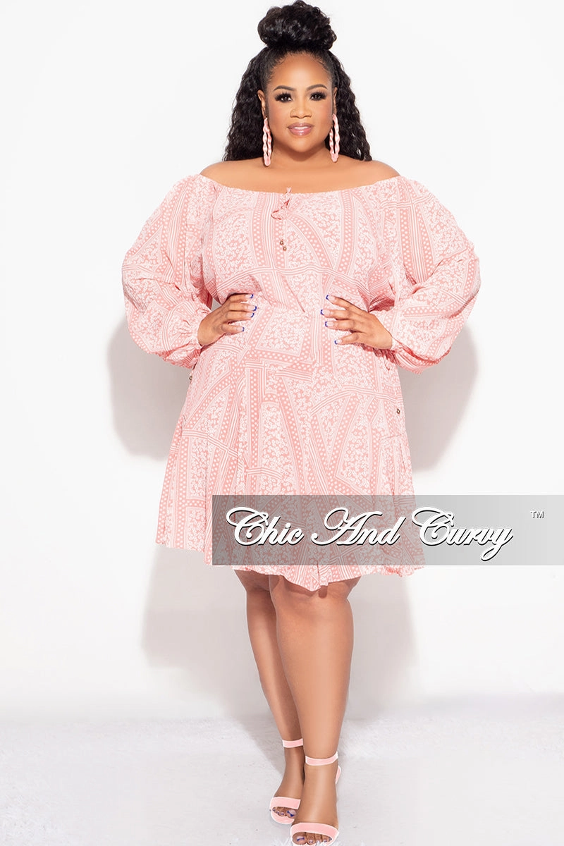 Final Sale Plus Size Off The Shoulder Dress in Coral Print Summer Non Binding Cuffs Body Shape