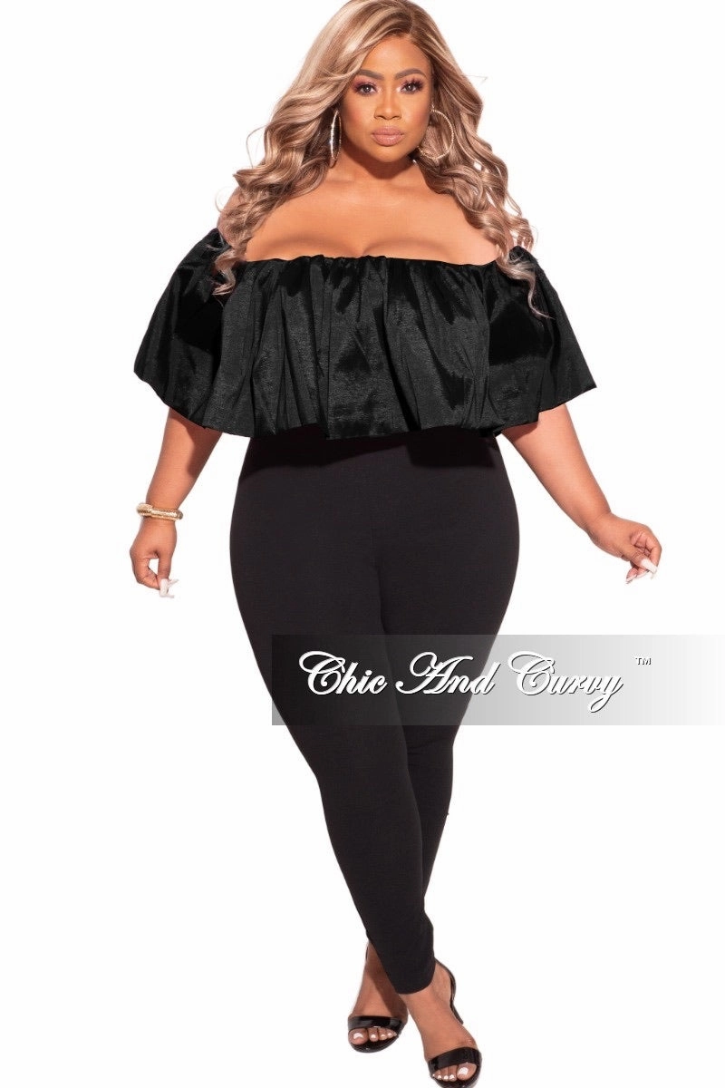 Stretchy Material Final Sale Plus Size Off The Shoulder Jumpsuit in Black