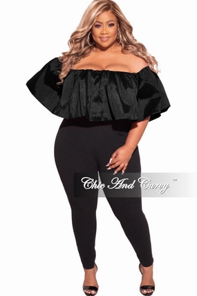 Timeless Comfort Wear ReflectiveTrim Final Sale Plus Size Off The Shoulder Jumpsuit in Black
