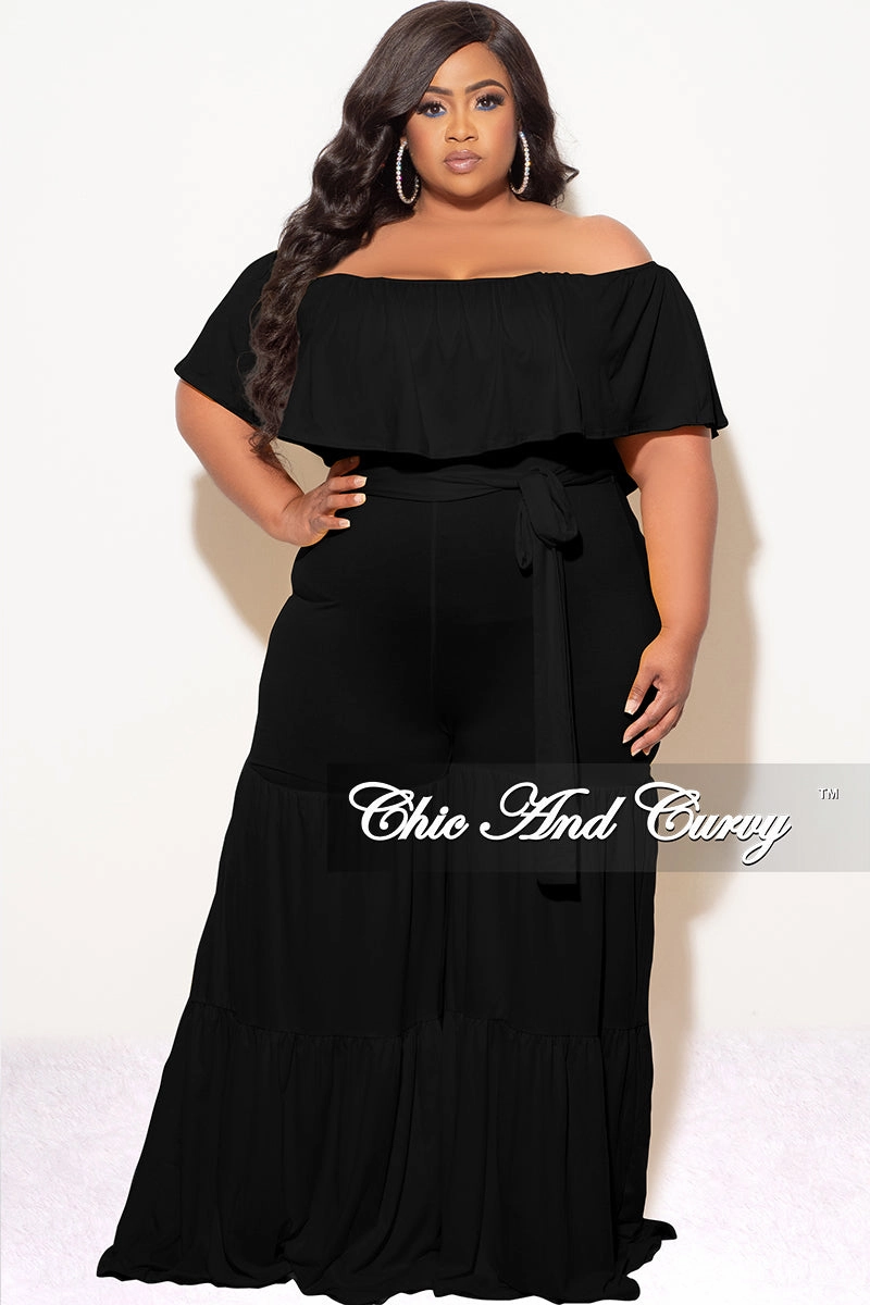 Final Sale Plus Size Off The Shoulder Jumpsuit in Black Core Ease Flattering Design