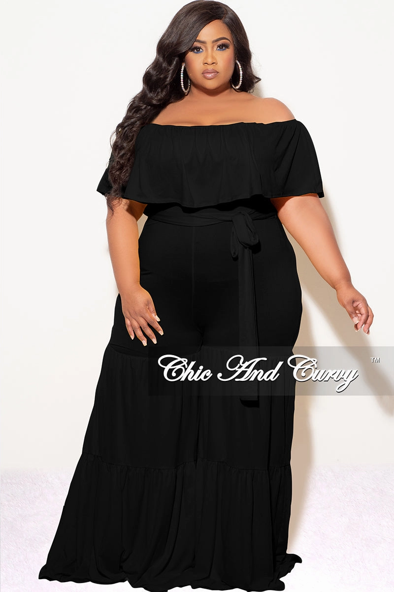 Training Wear Comfortable fit Final Sale Plus Size Off The Shoulder Jumpsuit in Black