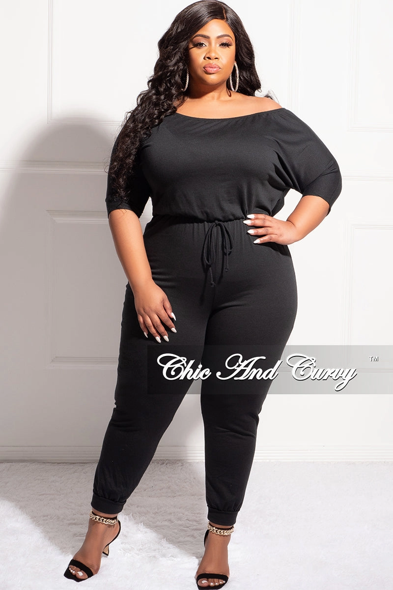 Utility pocket StaticDissipative Final Sale Plus Size Off the Shoulder Jumpsuit in Black