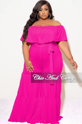 Final Sale Plus Size Off The Shoulder Jumpsuit in Fuchsia Performance Design