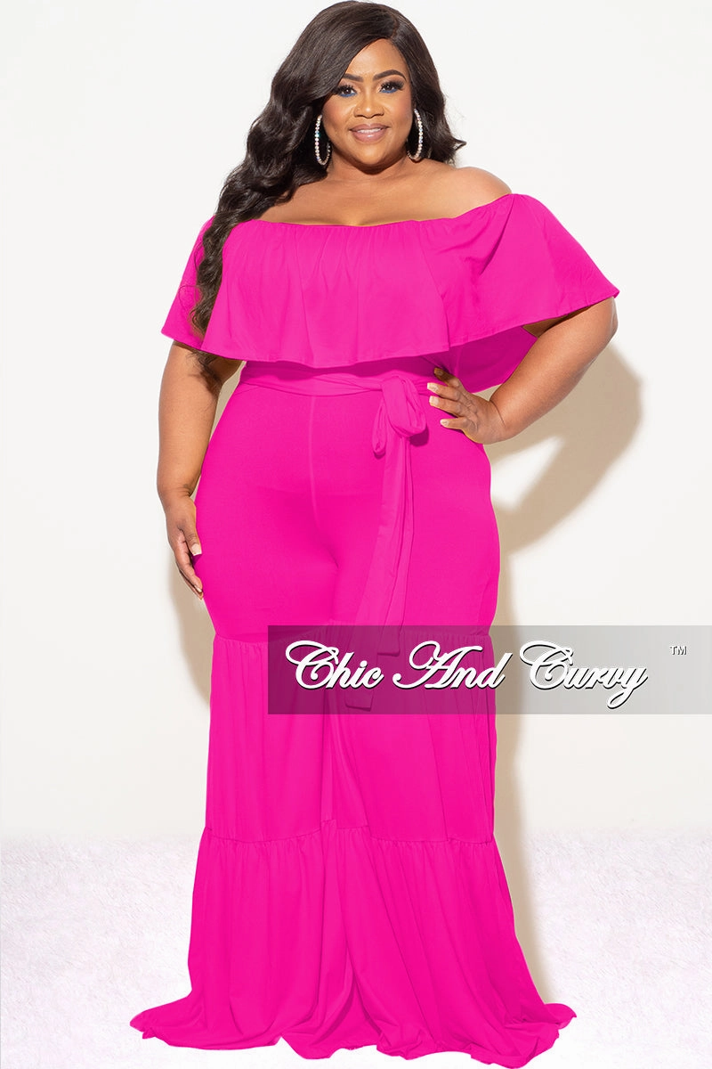 Sweat Wicking Liner Final Sale Plus Size Off The Shoulder Jumpsuit in Fuchsia