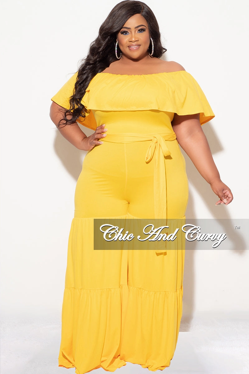 ThermalRegulation Final Sale Plus Size Off The Shoulder Jumpsuit in Mustard
