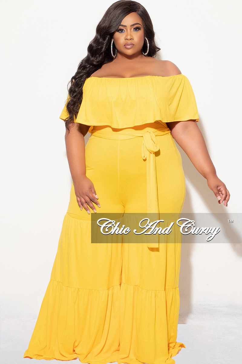 Luxe Look Final Sale Plus Size Off The Shoulder Jumpsuit in Mustard