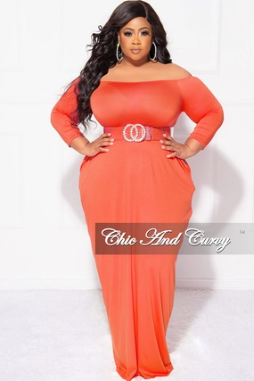 Final Sale Plus Size Off the Shoulder Maxi Dress in Orange Layer Ready