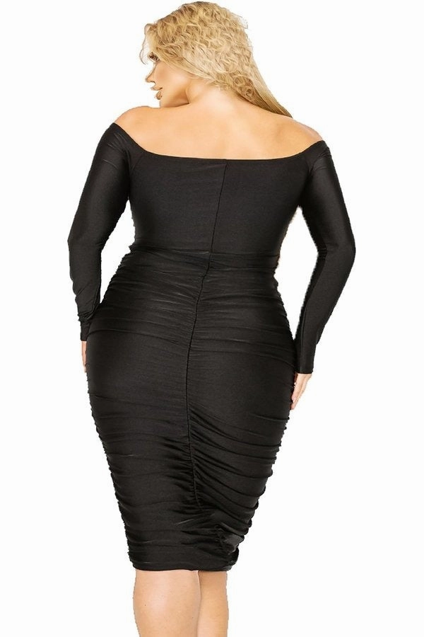 Final Sale Plus Size Off the Shoulder Midi BodyCon Dress in Black Chill Ready