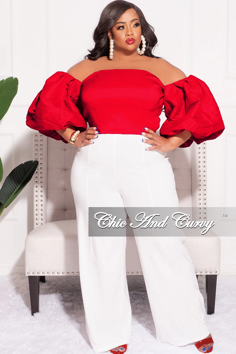 Sleek and Soft Final Sale Plus Size Off the Shoulder Puffy Sleeve Crop Top in Red