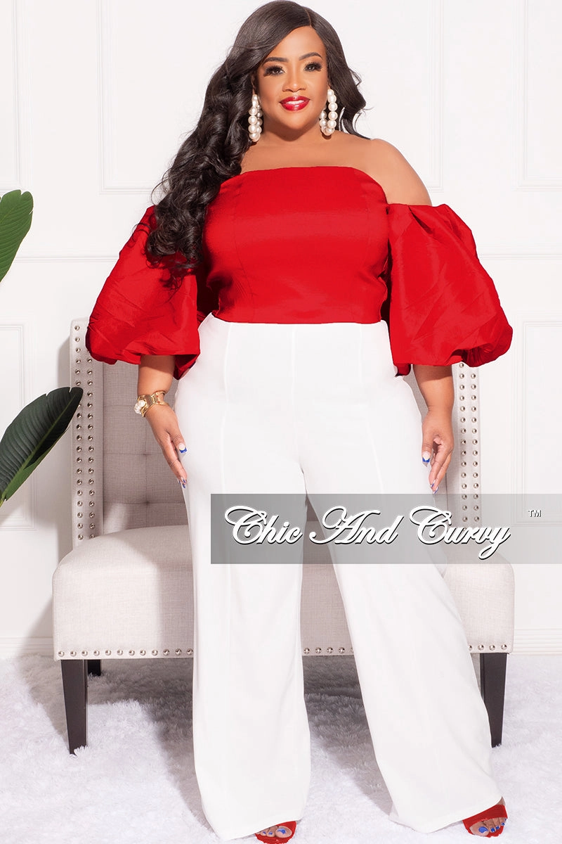 Stylish Fit Comfortable Layering Final Sale Plus Size Off the Shoulder Puffy Sleeve Crop Top in Red