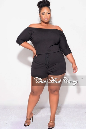 Stretch waistband Non Slip Waist Grip Final Sale Plus Size Off the Shoulder Romper in Black