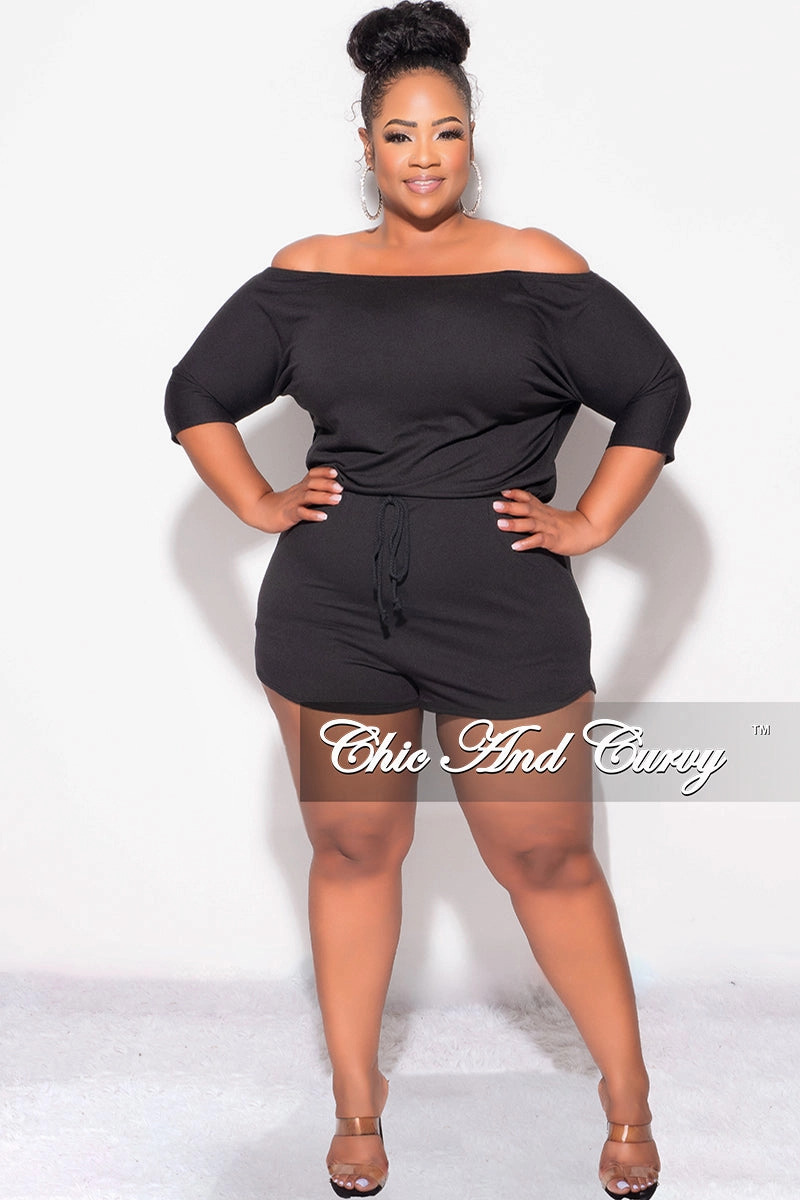 Commuter Fit Soft Waistband Final Sale Plus Size Off the Shoulder Romper in Black
