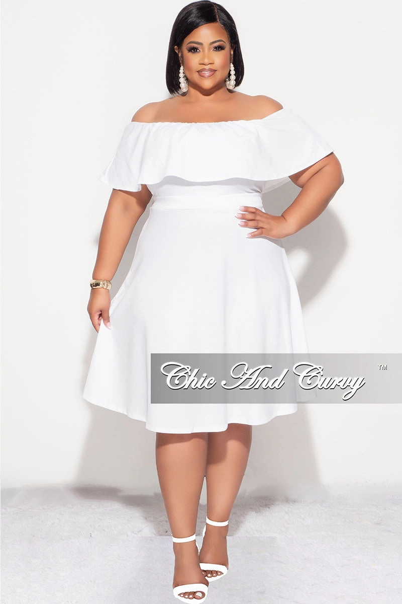 Final Sale Plus Size Off the Shoulder Ruffle Dress in White Roomy Fit UVProtectiveLayer