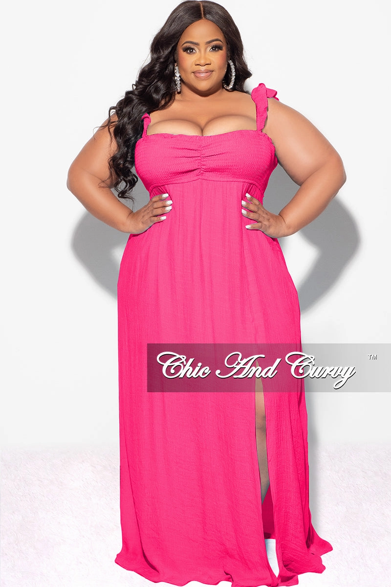 Tough Style Breathable Comfort Fit Final Sale Plus Size Off the Shoulder Smocked Maxi Dress in Fuchsia