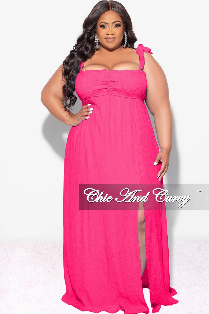 Final Sale Plus Size Off the Shoulder Smocked Maxi Dress in Fuchsia Stain Resistant Weave Rugged Wear