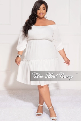 Final Sale Plus Size Off the Shoulder Tiered Dress in White Chic Look