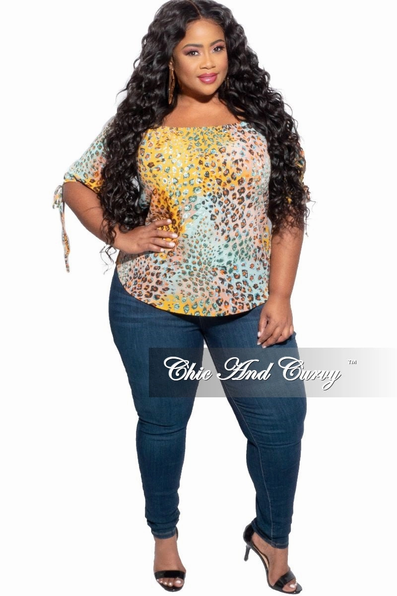 Flexible Look Core Support Final Sale Plus Size Off The Shoulder Top in Multicolor Animal Print