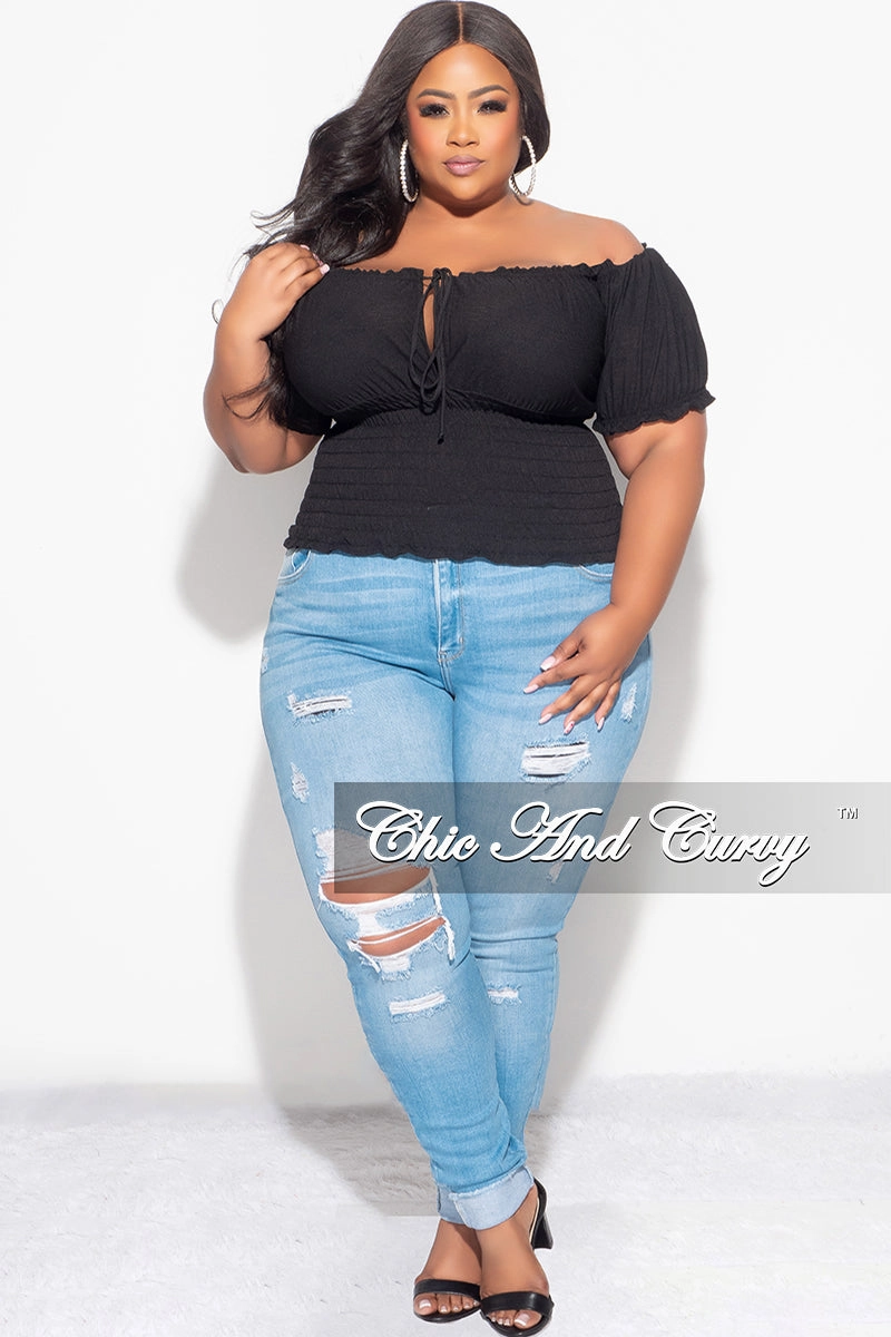 Low Bulk Design Final Sale Plus Size Off the Shoulder Top with Frill Bottom in Black