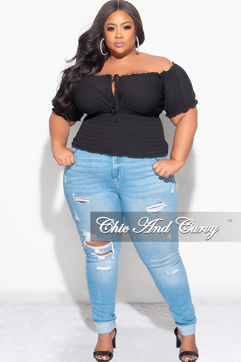 Final Sale Plus Size Off the Shoulder Top with Frill Bottom in Black Breathable Base