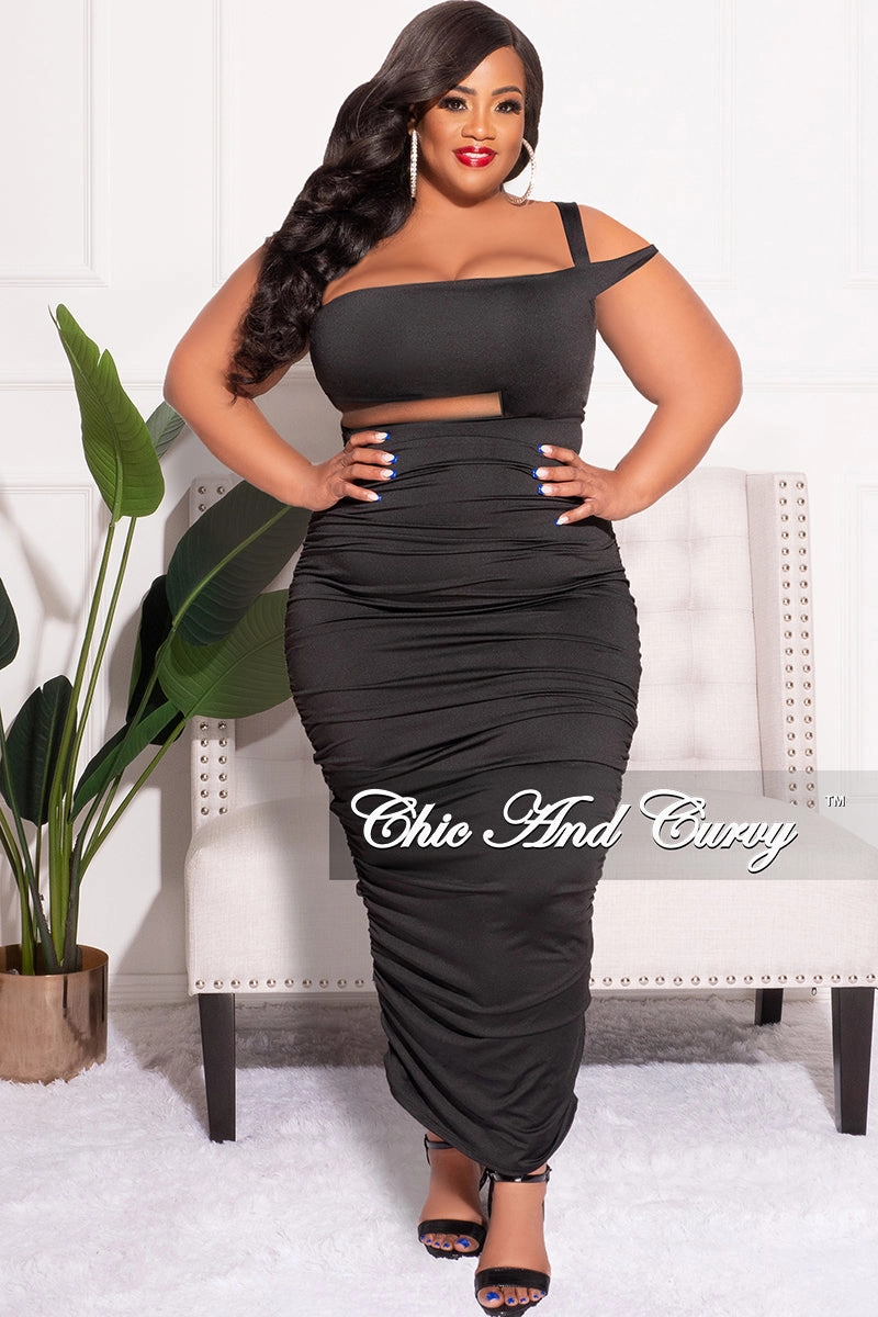 Comfy Essentials Wear SoftCottonBlend Final Sale Plus Size One Shoulder Cutout Ruched Dress in Black