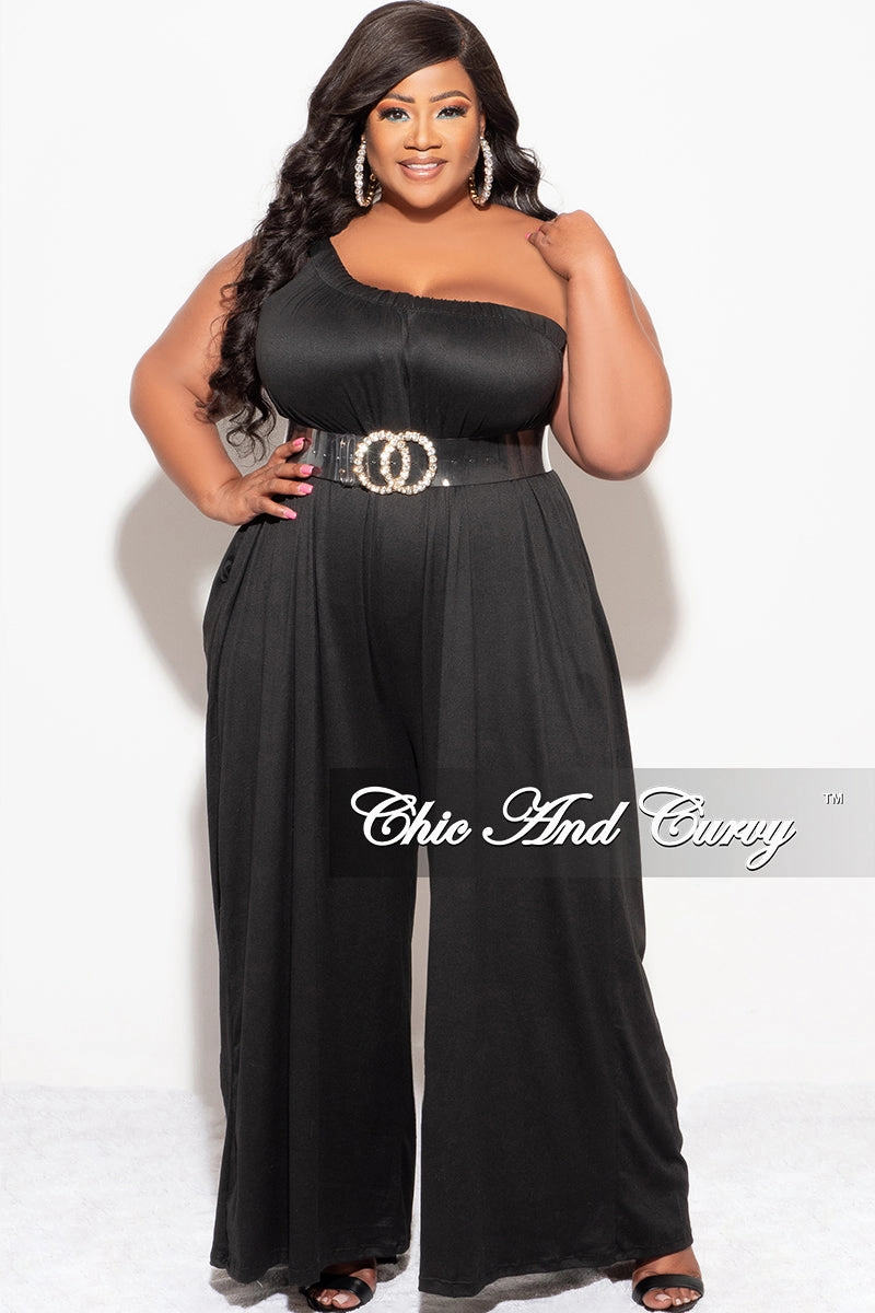 Final Sale Plus Size One Shoulder Jumpsuit in Black Light support High Durability Stitching