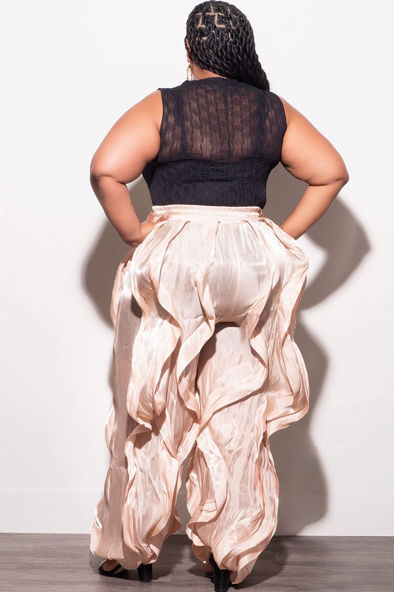 Final Sale Plus Size Organza Wide Leg Pants in Tan Tailored Fit