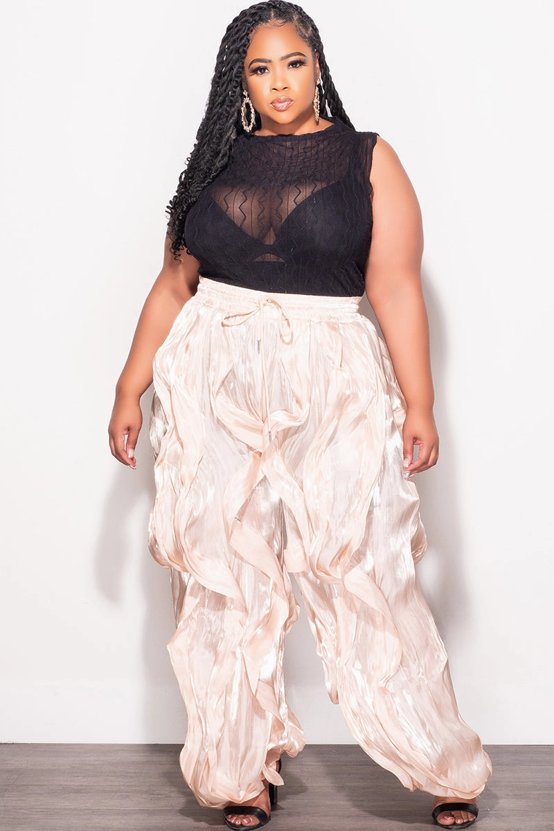 Luxe Look Final Sale Plus Size Organza Wide Leg Pants in Tan