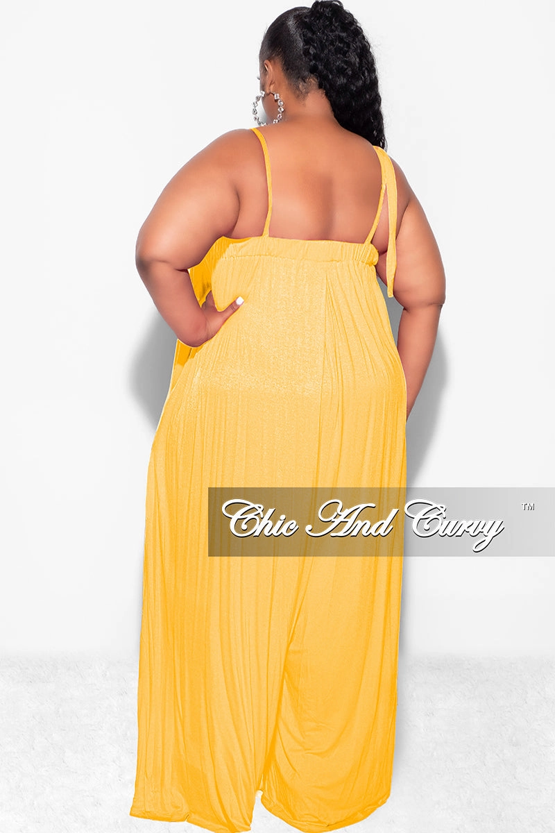 Final Sale Plus Size Oversized Jumpsuit with Self Tie Straps in Mustard Elastic Fit