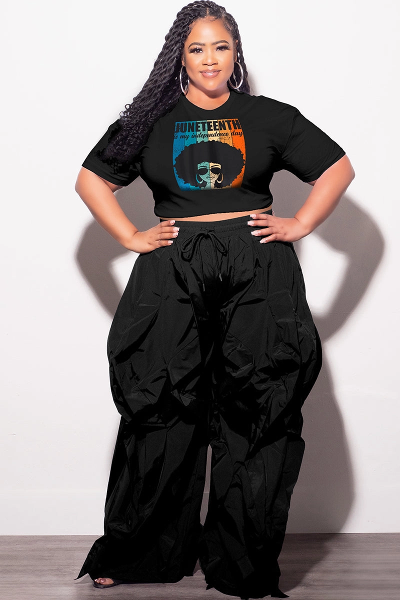 Final Sale Plus Size Oversized Unisex Fit Black T-Shirt Juneteenth Is My Independence Day Stretchy Waist
