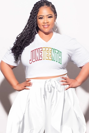 Final Sale Plus Size Oversized Unisex V-Neck White T-Shirt Juneteenth Adjustable loop Dynamic Flex Panels