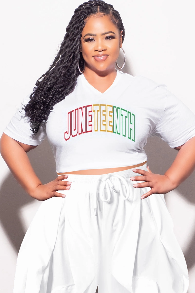 Final Sale Plus Size Oversized Unisex V-Neck White T-Shirt Juneteenth Adjustable loop Dynamic Flex Panels