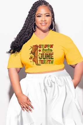 Final Sale Plus Size Oversized Unisex V-Neck Yellow Squash T-Shirt Steppin Into Juneteenth NonIrritatingStitching
