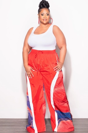 Relaxed Comfort Fit Perfect Fit Final Sale Plus Size Oversized Windbreaker Wide Leg Pants in  Red and Blue