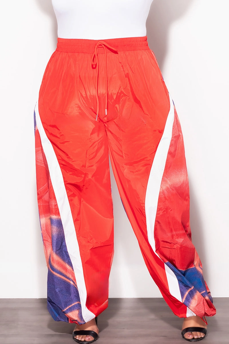 Final Sale Plus Size Oversized Windbreaker Wide Leg Pants in  Red and Blue Odor Control Treatment