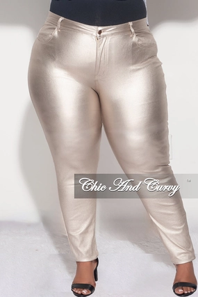 Final Sale Plus Size Pants in Metallic Gold Chilly Layering