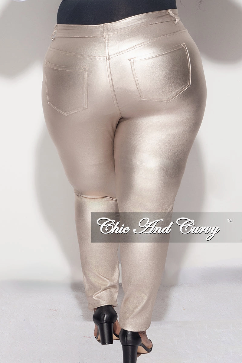 sport chic Friction Resistant Fabric Final Sale Plus Size Pants in Metallic Gold