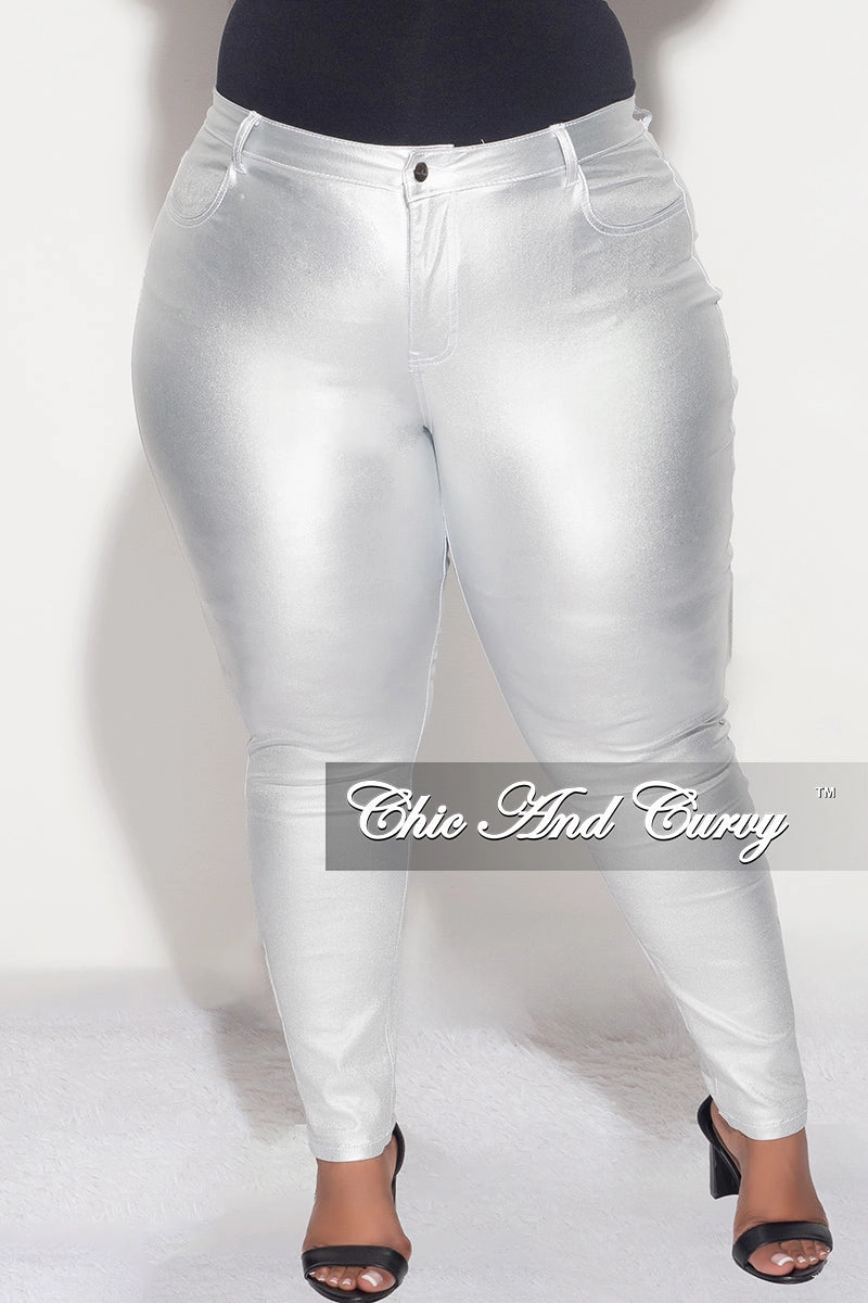 Final Sale Plus Size Pants in Metallic Silver MultiPocketSystem