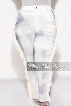 sporty wear Performance Ready Final Sale Plus Size Pants with Fringe High Waist in Abstract Greys