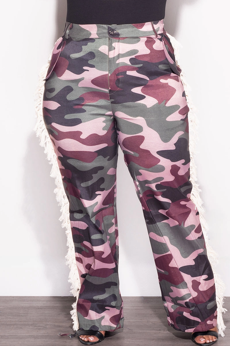 Final Sale Plus Size Pants with Fringe High Waist in Camo Layer-Friendly Fit Tapered ankle
